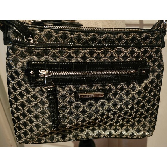 DANA BUCHMAN Black w/Silver Shimmer CROSSBODY Bag Purse Adjustable Strap EUC - Picture 3 of 12